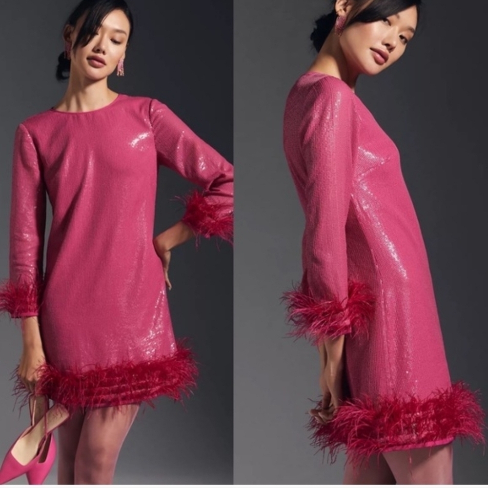 Anthropologie NWTs Vineet Bahl Feather-Trimmed Shift Dress